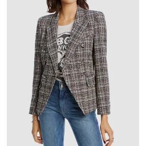 LINI Women's Black McKenzie Tweed Double-Breasted Jacket Blazer Size 8